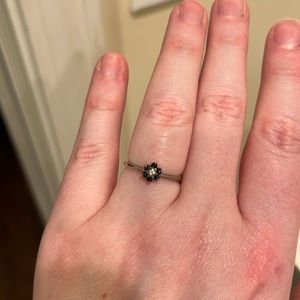 Sapphire and diamond chip ring in sterling silver, size 6